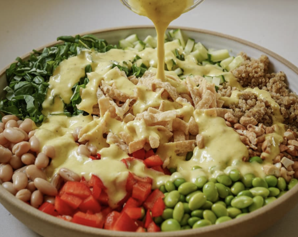 Quinoa, Tempeh and Edamame Salad with Mango Dressing